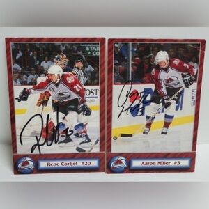 1995 Colorado Avalanche AUTOGRAPHED Postcards Rene Corbet #20 Aaron Miller #3